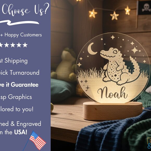 Personalized Crocodile Night Light – Custom LED Lamp for Kids Room - Picture 4 of 8